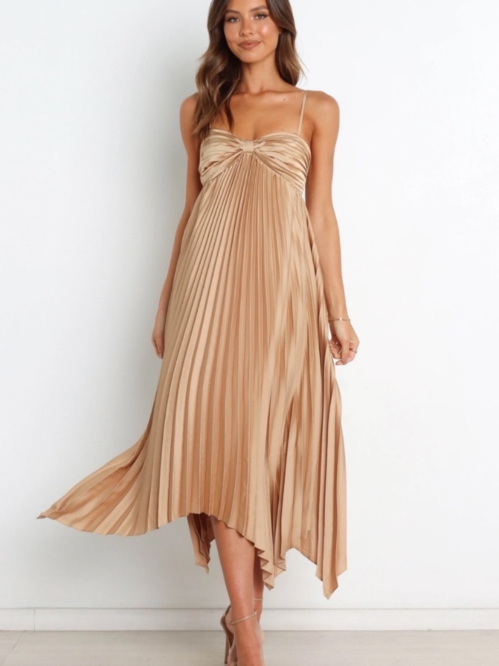 Petal & Pup Gold Pleated Midi Dress